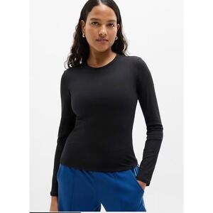 Athleta Signature Rib Long Sleeve Top Black Modal Spandex Small RN 54023
